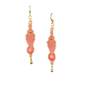 Roosa, kõrvarõngad, mikromakramee, käsitööehted, jadeiit