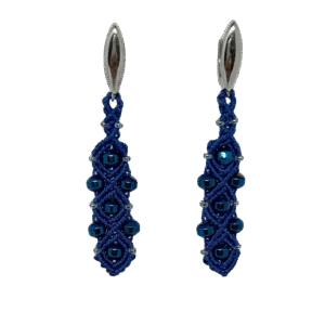 Sinised kõrvarõngad, poolvääriskivi hematiit, allergiavaba, mikromakramee käsitööehted