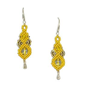 Kollased kõrvarõngad, mikromakramee, käsitööehted