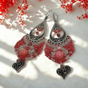 Roosad  hõbekinnitusega kõrvarõngad, käsitööehted