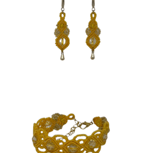 Kollane ehtekomplekt, mikromakramee, käsitööehted