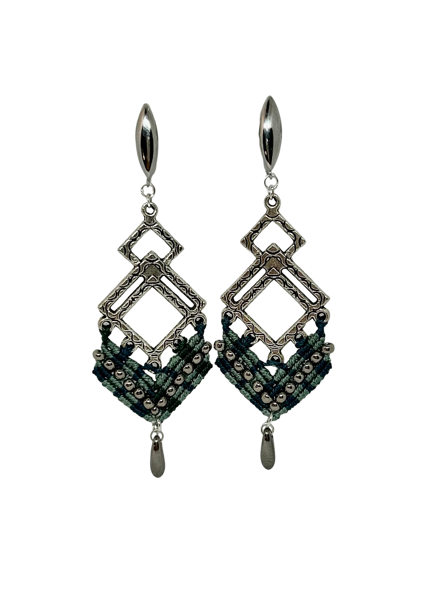 Roheline, inglise stiilis hõbe kinnitus, mikromakramee käsitöö