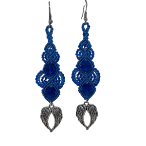 Sinised kõrvarõngad, allergiavaba, mikromakramee käsitööehted