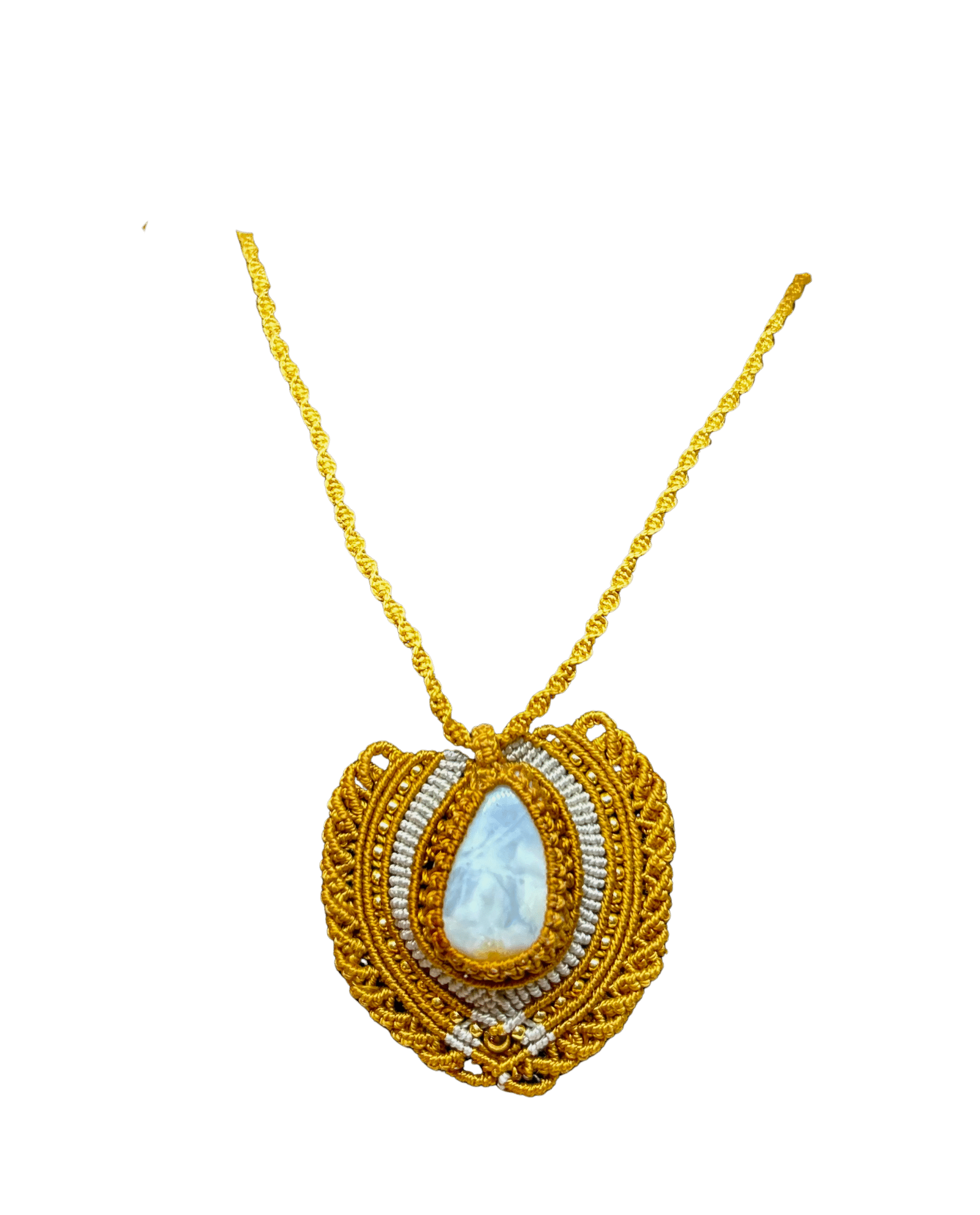 Kuldne, valge opaal, kaelaehe, mikromakramee, käsitööehted - Image 2