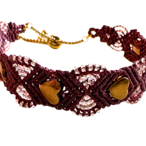 Kastanpruun käevõru, hematiit, mikromakramee käsitööehted