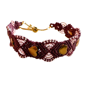 Kastanpruun käevõru, hematiit, mikromakramee käsitööehted